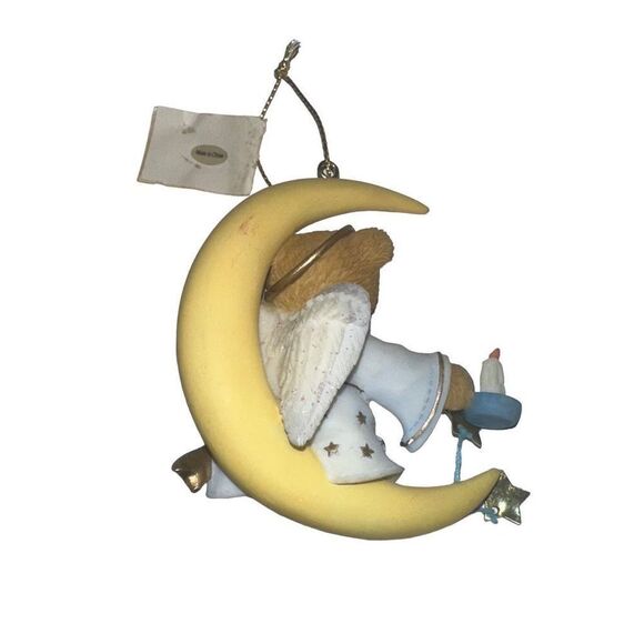 Vintage Enesco Cherished Teddies Angel Sitting On Moon Ornament Bear - Picture 2 of 3